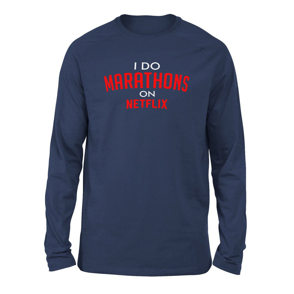 I Do Marathons On Netflix Men/Unisex Drop Shoulder Sweatshirt in Navy color