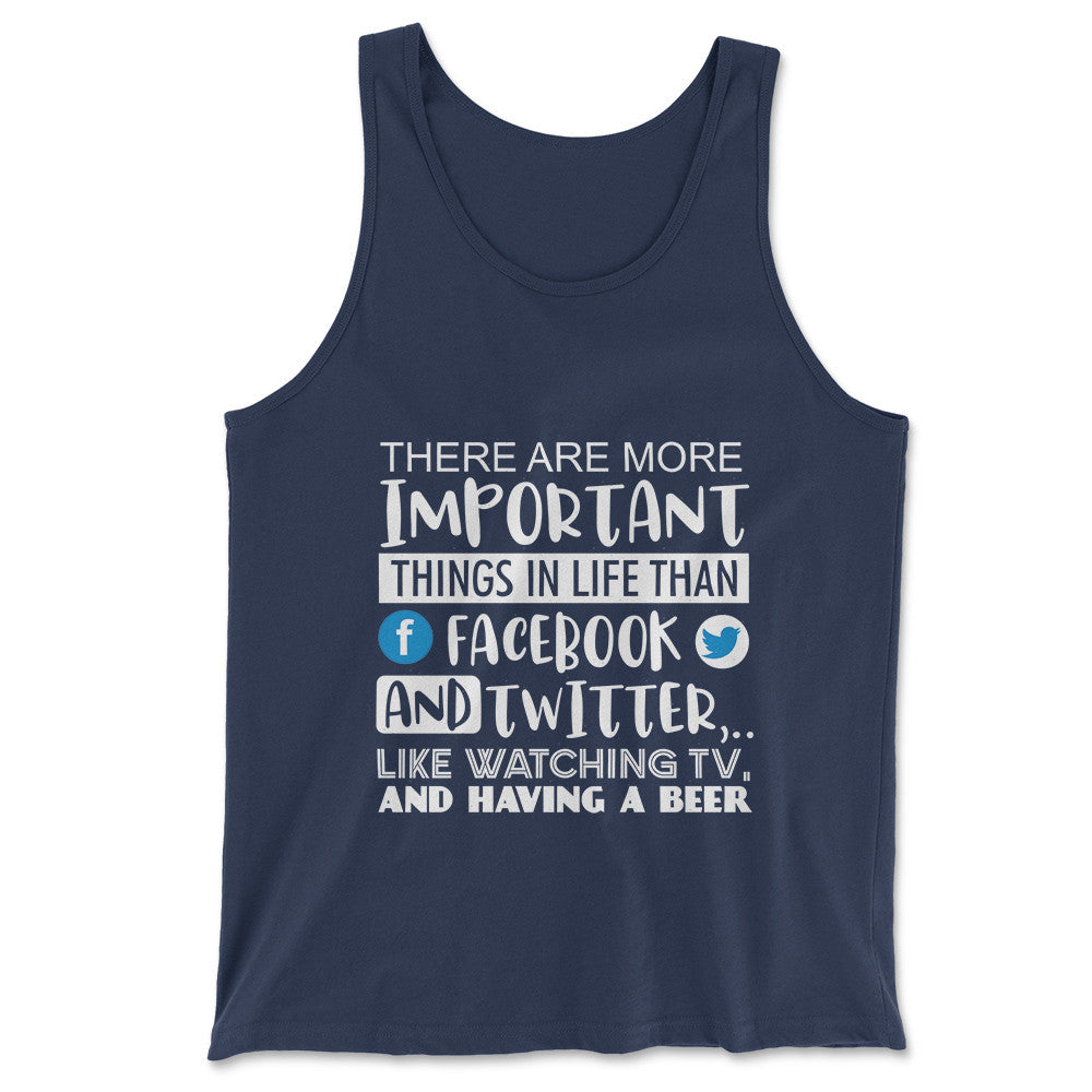 More Important Things In Life Than Fb And Twitter Men/Unisex Tank in Navy color