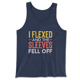 I Flexed And The Sleeves Fell Off Men/Unisex Tank in Navy color