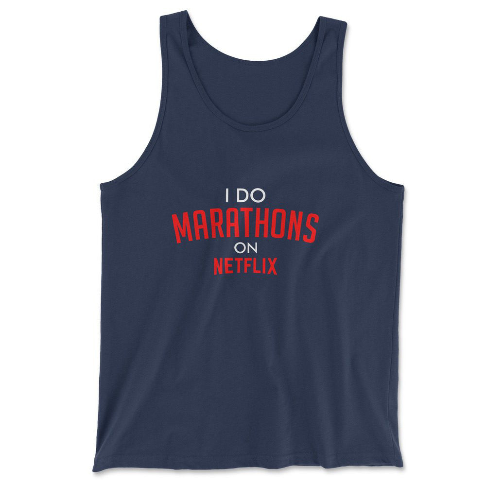 I Do Marathons On Netflix Men/Unisex Tank in Navy color