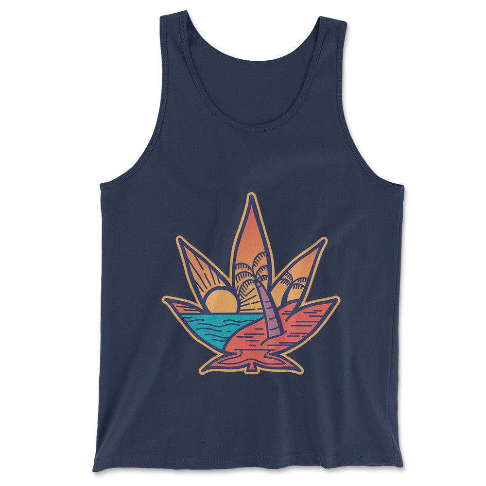 Cannabis Leaf Beach Men/Unisex Tank in Navy color