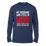 My Husband And I Fell In Love At First Sight Men/Unisex Drop Shoulder Sweatshirt in Navy color