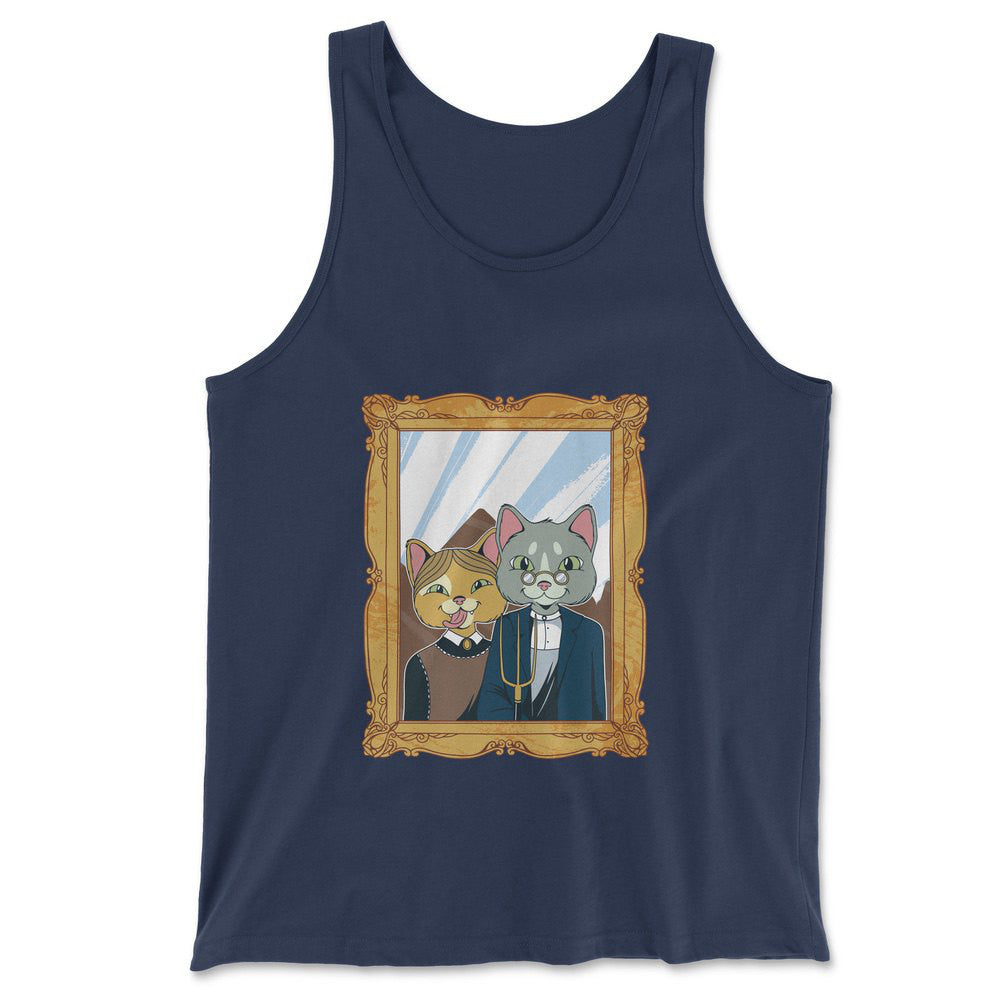 American Gothic Cats Men/Unisex Tank in Navy color