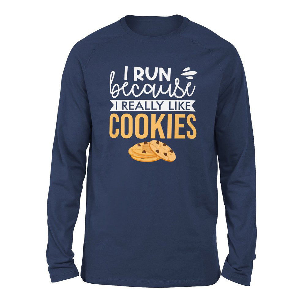 I Run Because I Really Like Cookies Men/Unisex Drop Shoulder Sweatshirt in Navy color
