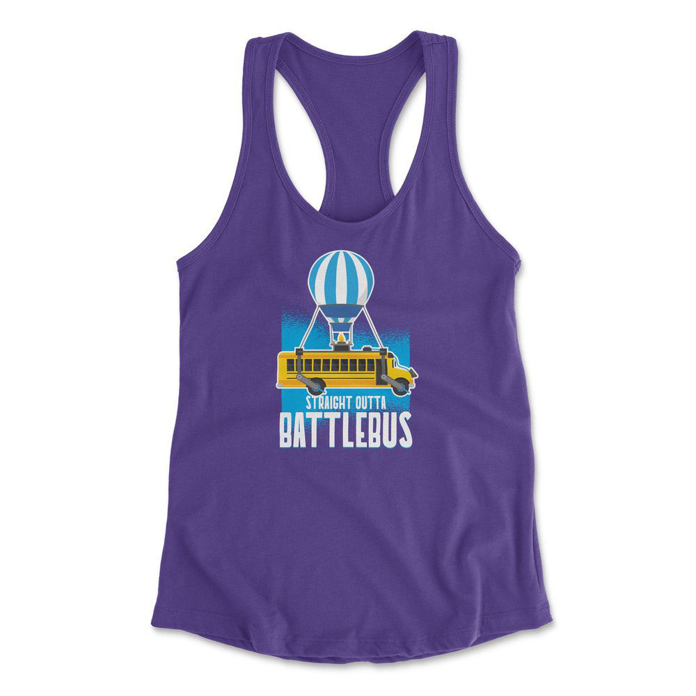 Straight Outta Battle Bus Womens Racerback Tank in Purple Rush color