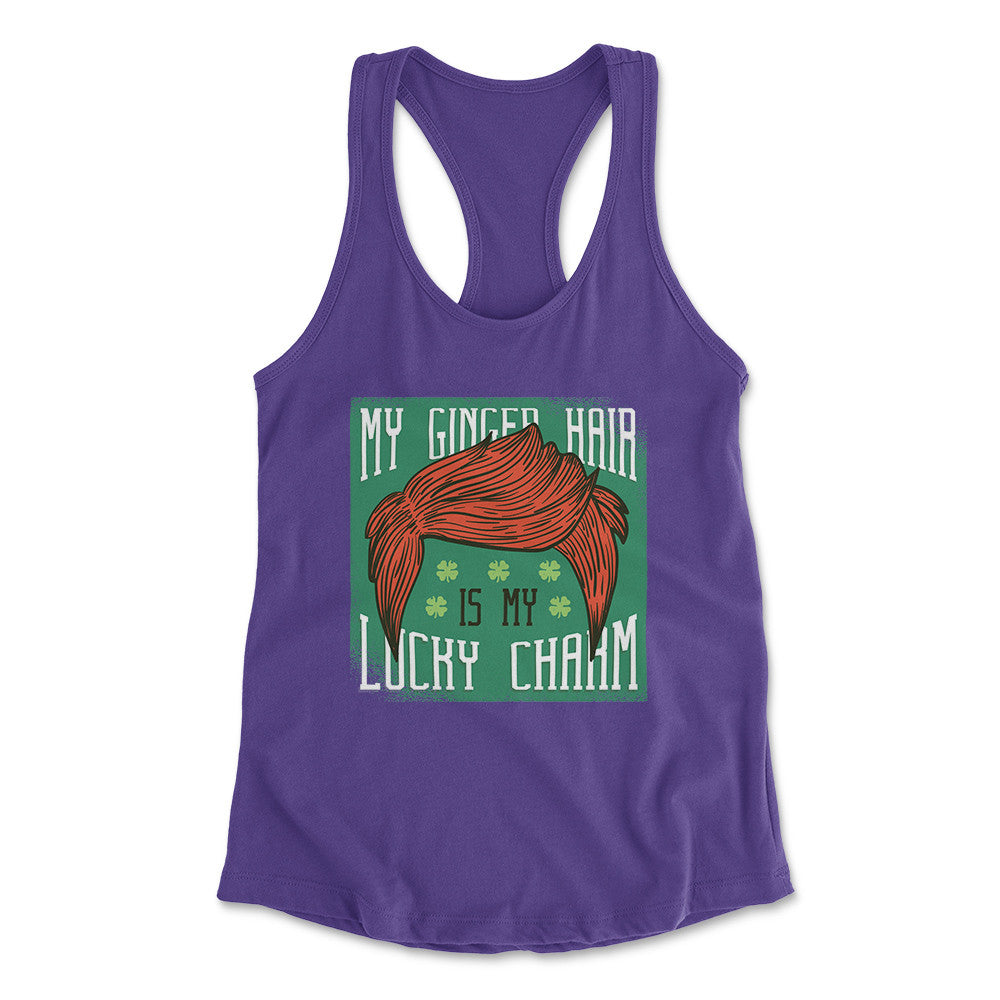 My Ginger Hair Is My Lucky Charm Womens Racerback Tank in Purple Rush color