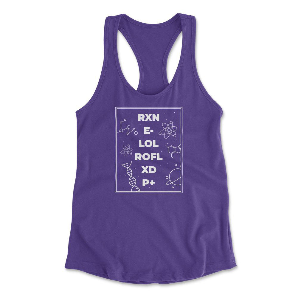 Scientific Verbal Expression Womens Racerback Tank in Purple Rush color