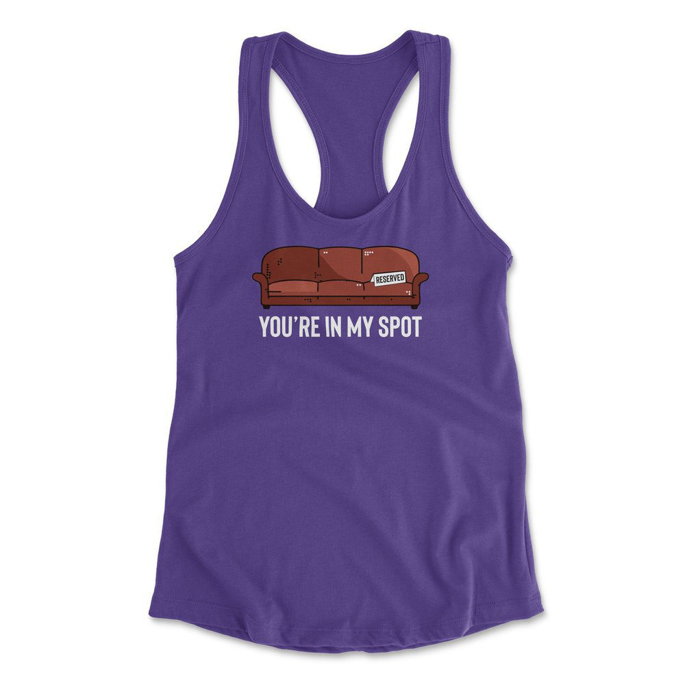 You're In My Spot Womens Racerback Tank in Purple Rush color