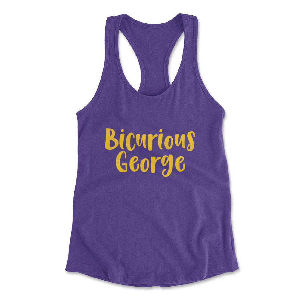 Bicurious George Womens Racerback Tank in Purple Rush color