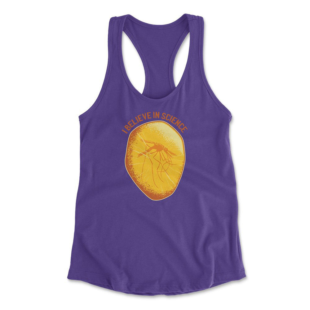 I Believe In Science Womens Racerback Tank in Purple Rush color