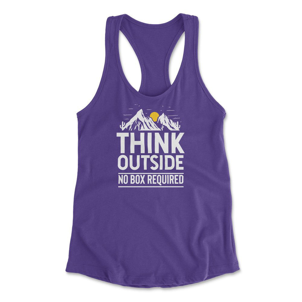 Think Outside, No Box Required Womens Racerback Tank in Purple Rush color