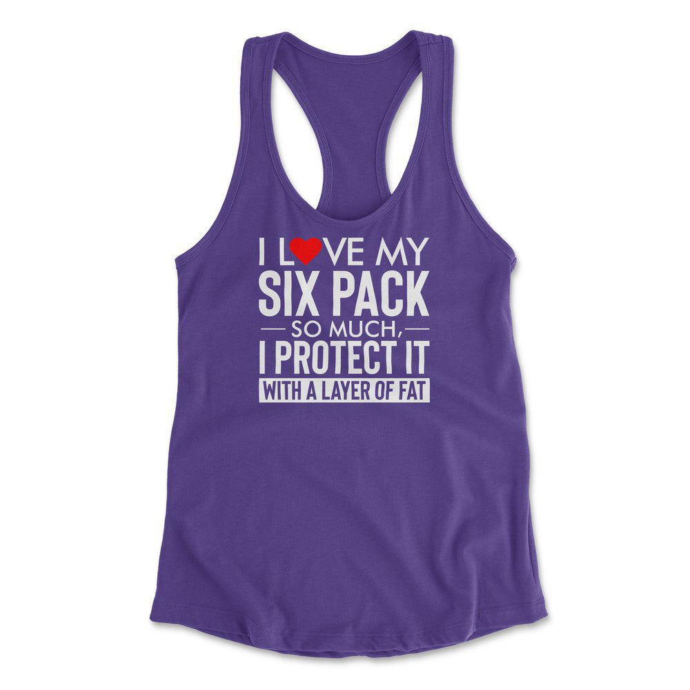 I Love My Six Pack So Much, I Protect It With A Layer Of Fat Womens Racerback Tank in Purple Rush color