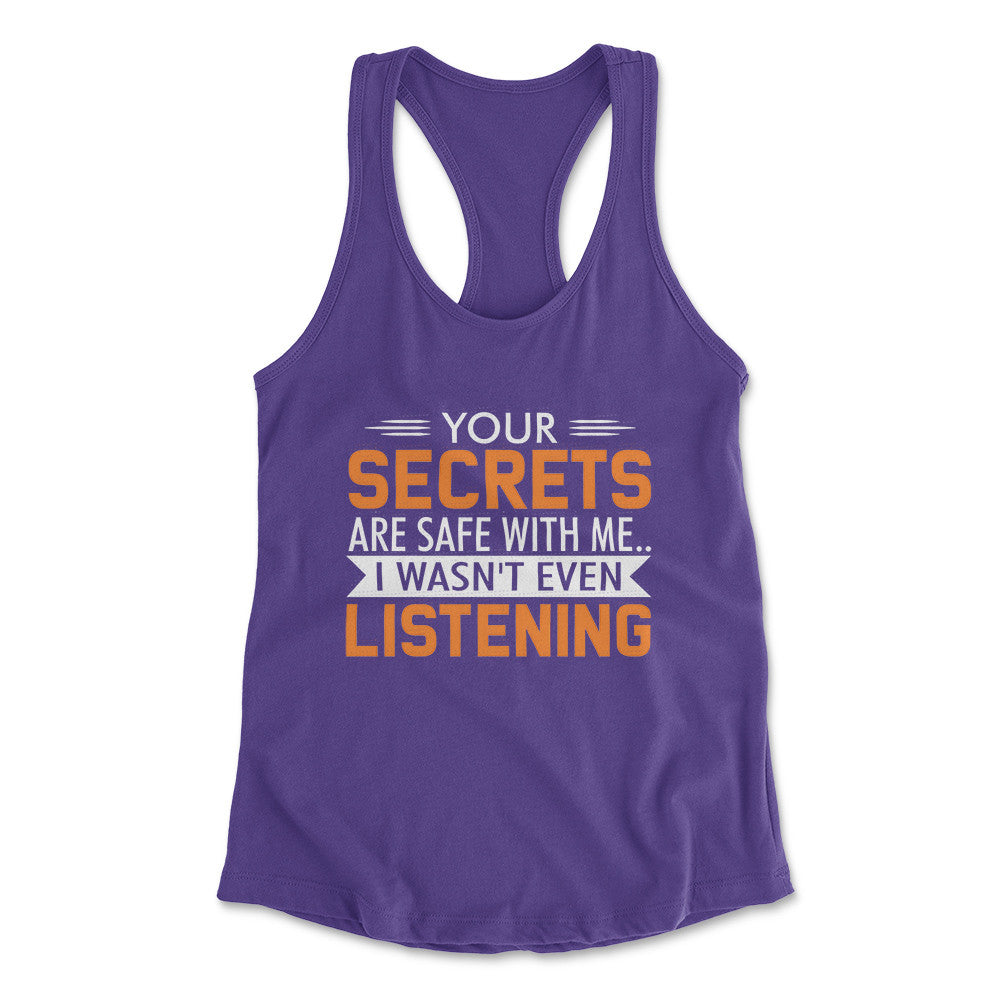 Your Secrets Are Safe With Me Womens Racerback Tank in Purple Rush color