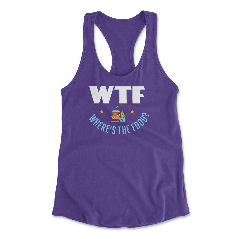 WTF - Where's The Food Womens Racerback Tank in Purple Rush color