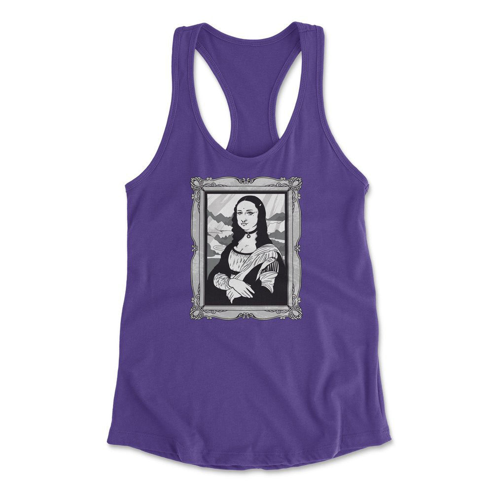 Gothic Monalisa Womens Racerback Tank in Purple Rush color