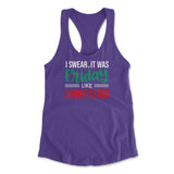I Swear, It Was Friday Like 5 Minutes Ago Womens Racerback Tank in Purple Rush color