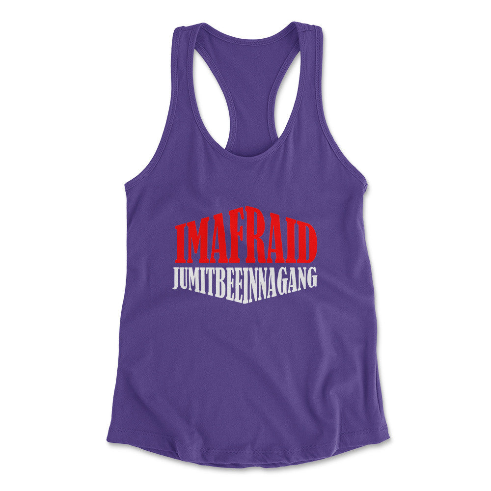 Imafraid Jumitbeeinnagang Womens Racerback Tank in Purple Rush color
