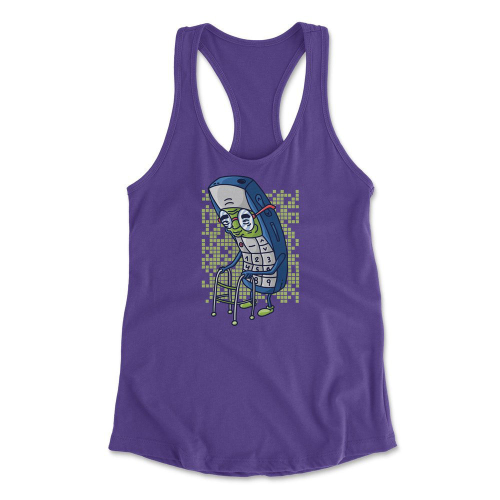 Old Nokia Cellphone Womens Racerback Tank in Purple Rush color