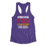 I'm Great In Bed, I Can Sleep For Days Womens Racerback Tank in Purple Rush color