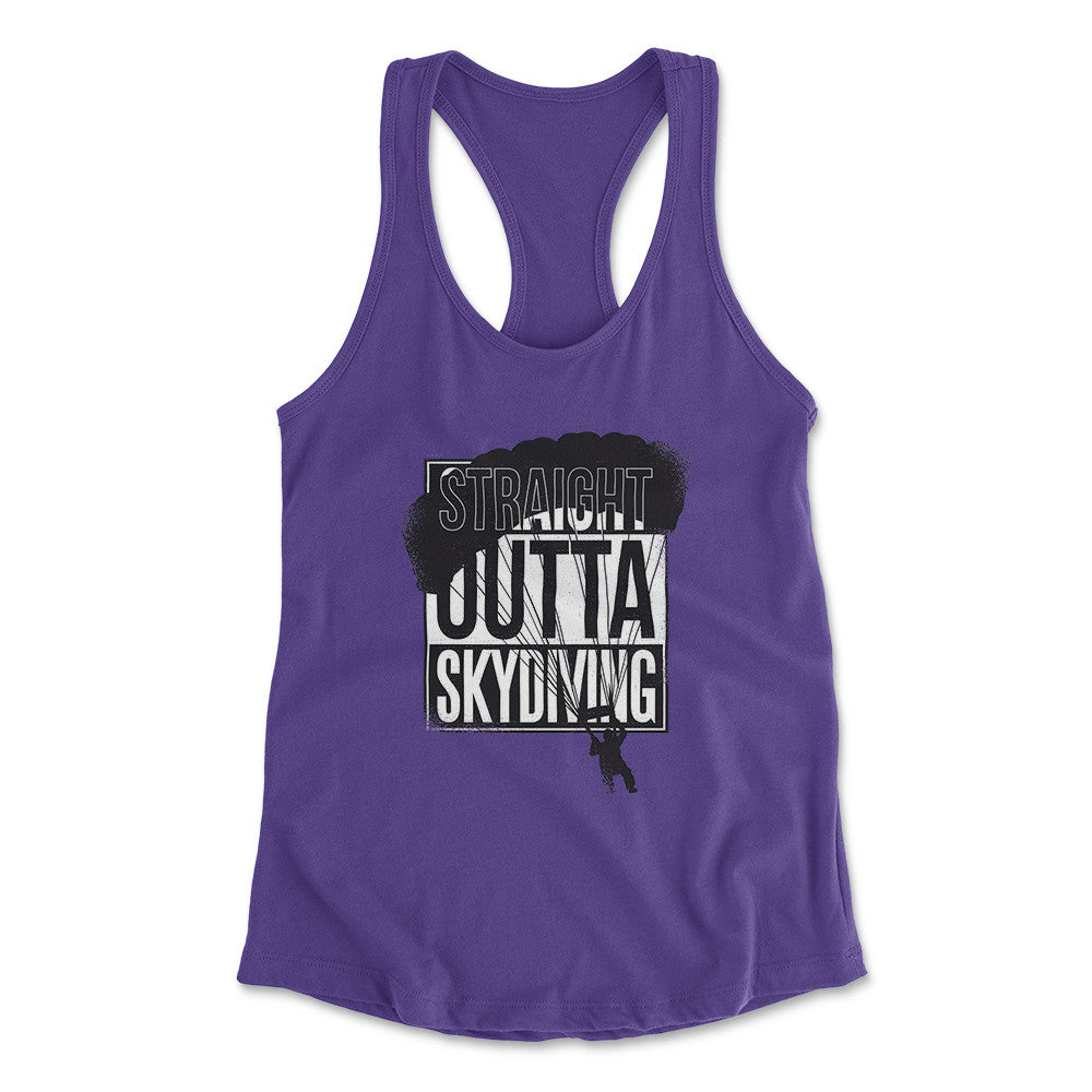 Straight Outta Skydiving Womens Racerback Tank in Purple Rush color
