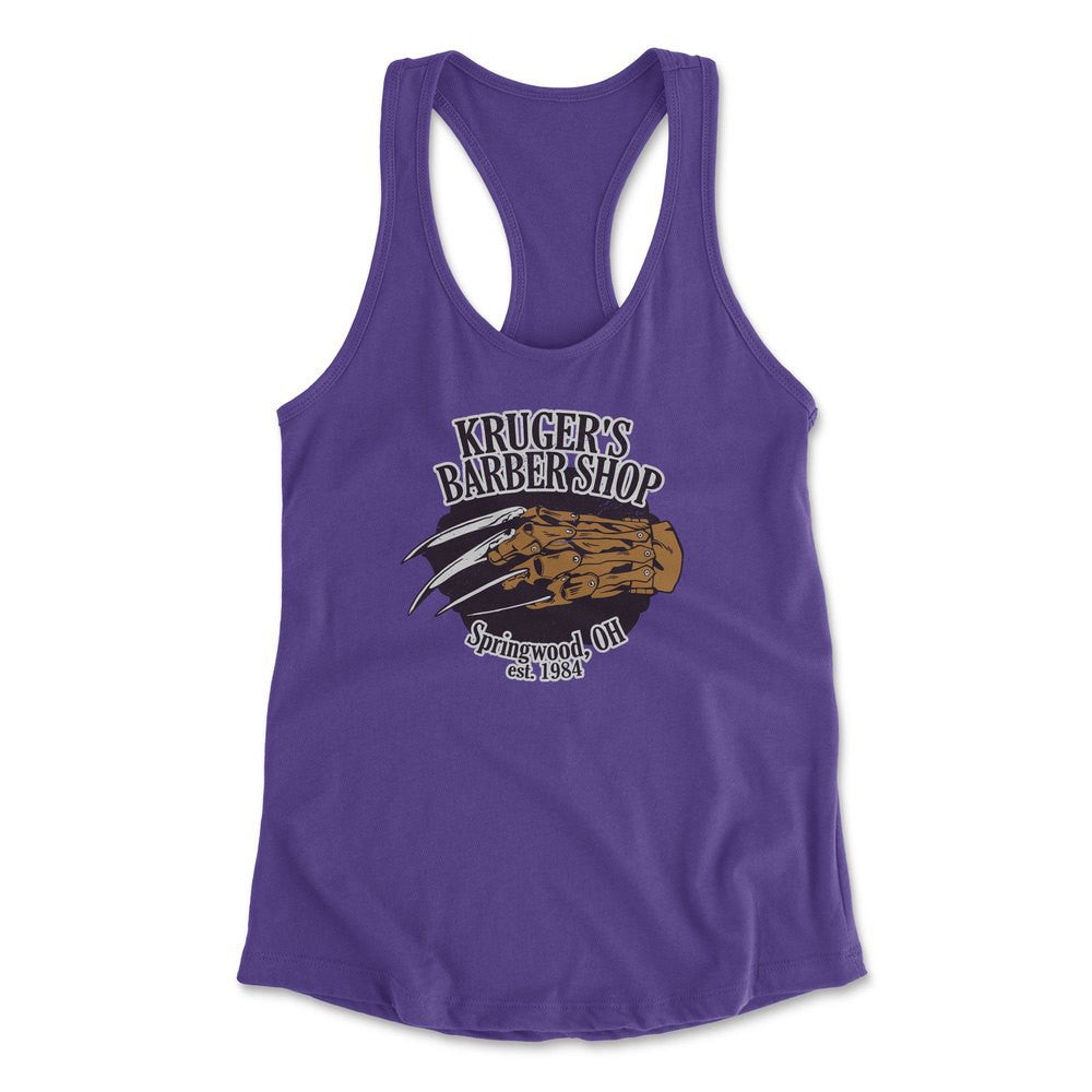 Krugers Barbershop Womens Racerback Tank in Purple Rush color
