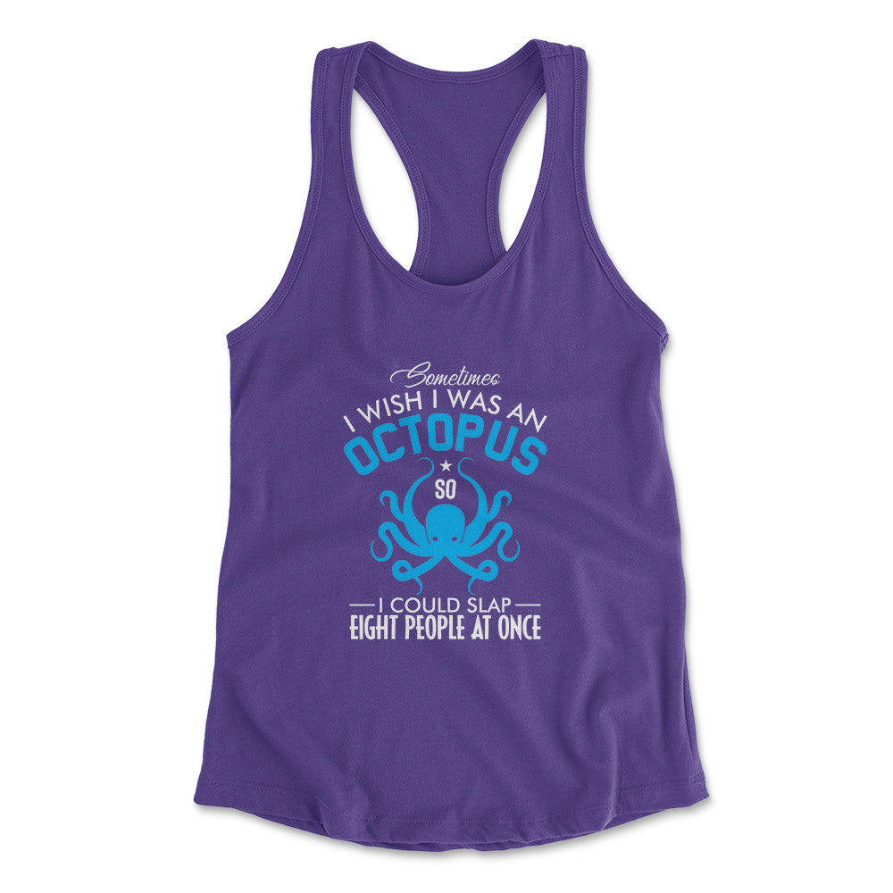 I Wish I Was An Octopus Womens Racerback Tank in Purple Rush color