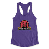 Jurassic Pug Womens Racerback Tank in Purple Rush color
