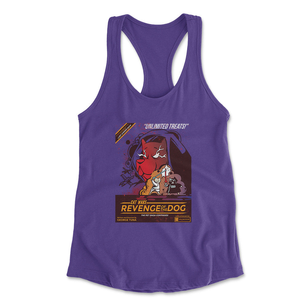 Cat Wars - Revenge Of The Dog Womens Racerback Tank in Purple Rush color