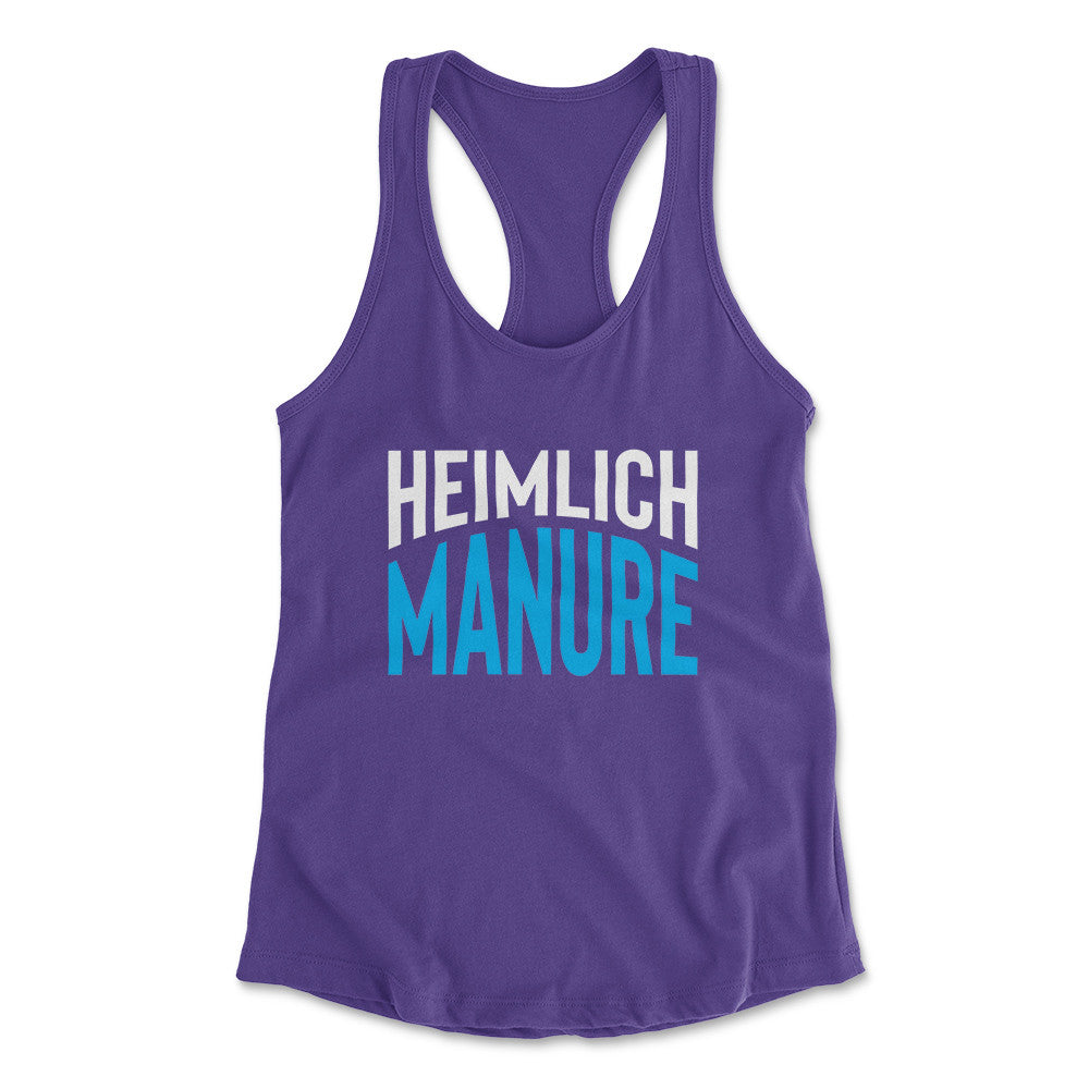 Heimlich Manure Womens Racerback Tank in Purple Rush color