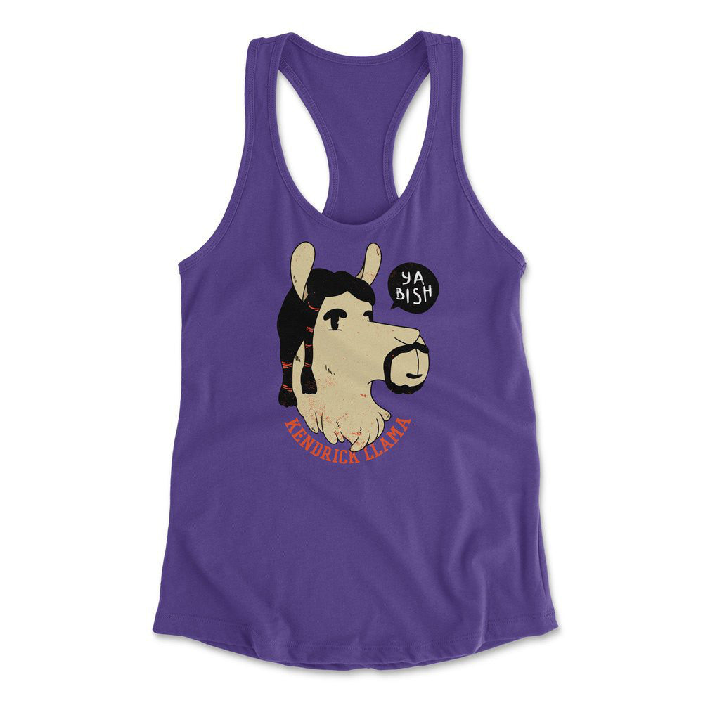 Kendrick Llama Womens Racerback Tank in Purple Rush color
