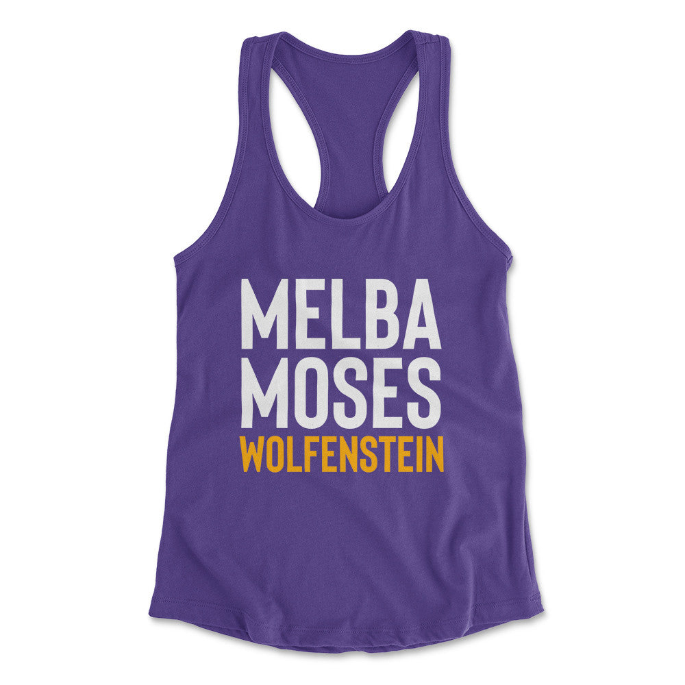Melba Moses Wolfenstein Womens Racerback Tank in Purple Rush color