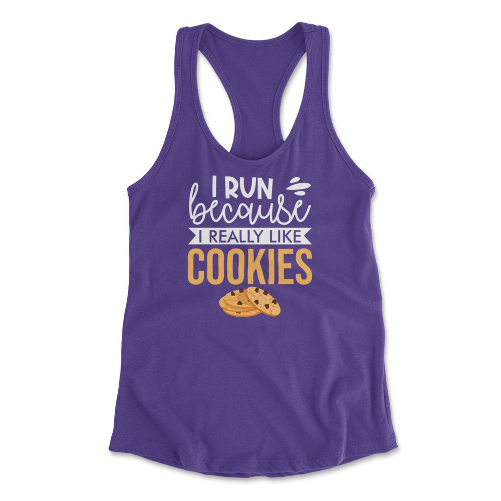 I Run Because I Really Like Cookies Womens Racerback Tank in Purple Rush color