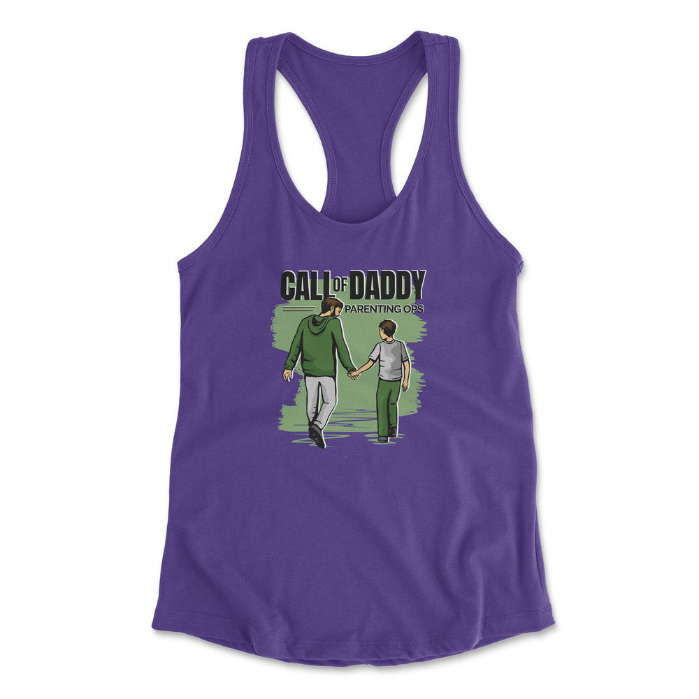Call Of Daddy Womens Racerback Tank in Purple Rush color