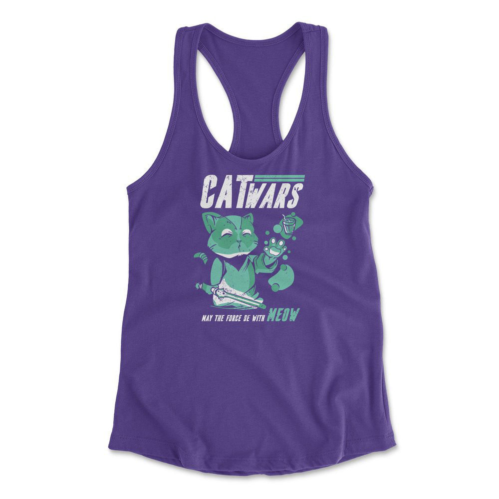 Cat Wars - May The Force Be With Meow Womens Racerback Tank in Purple Rush color