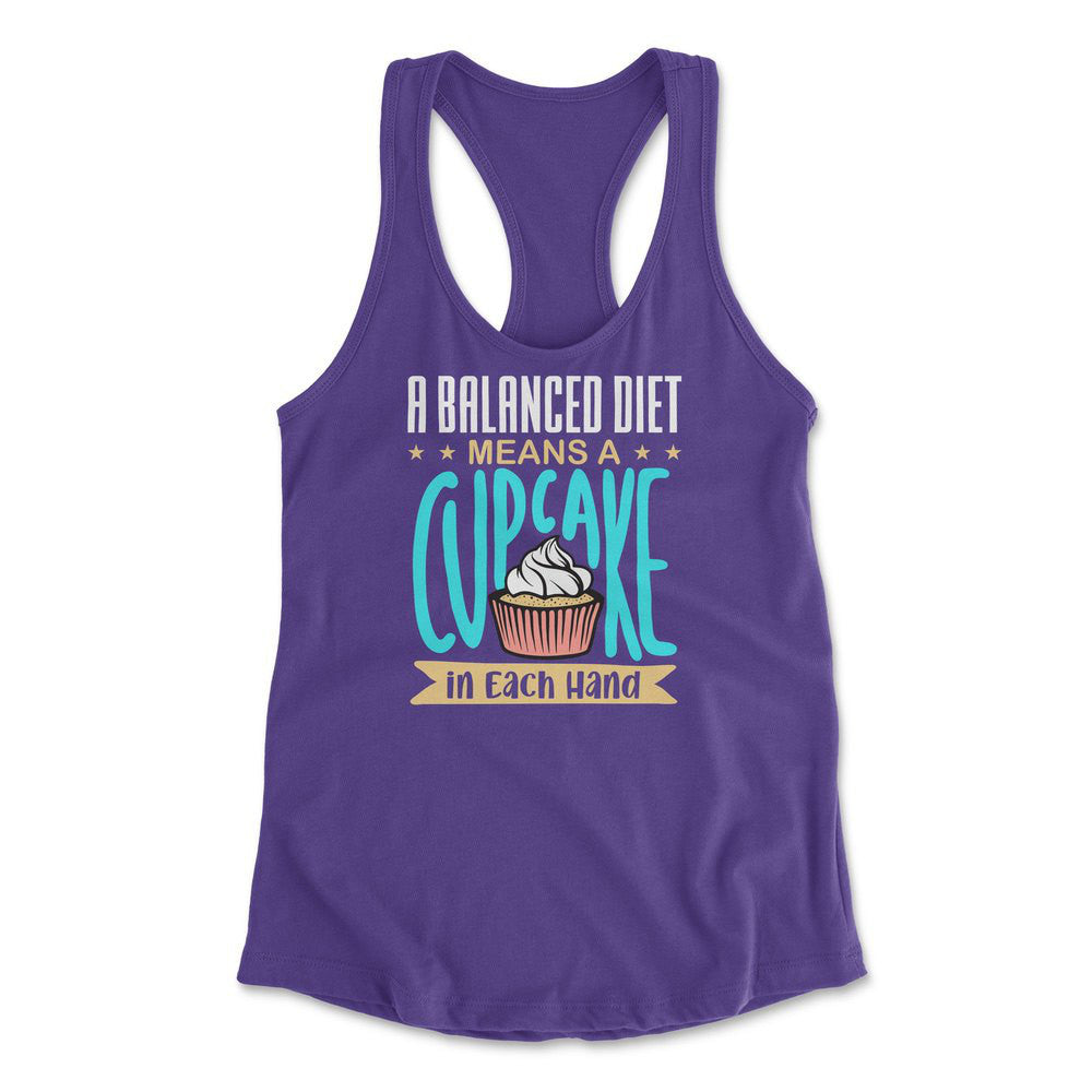 A Balanced Diet Means, A Cake In Each Hand Womens Racerback Tank in Purple Rush color