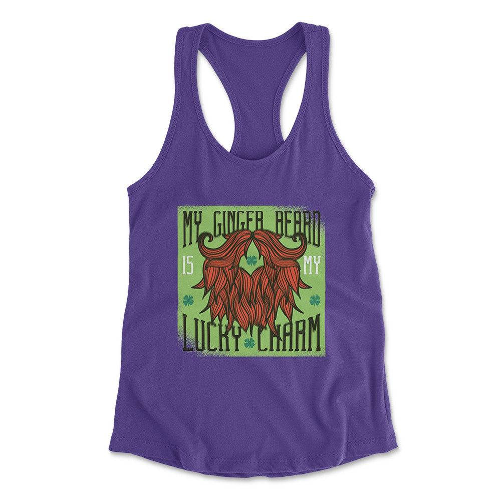 My Ginger Beard Is My Lucky Charm Womens Racerback Tank in Purple Rush color