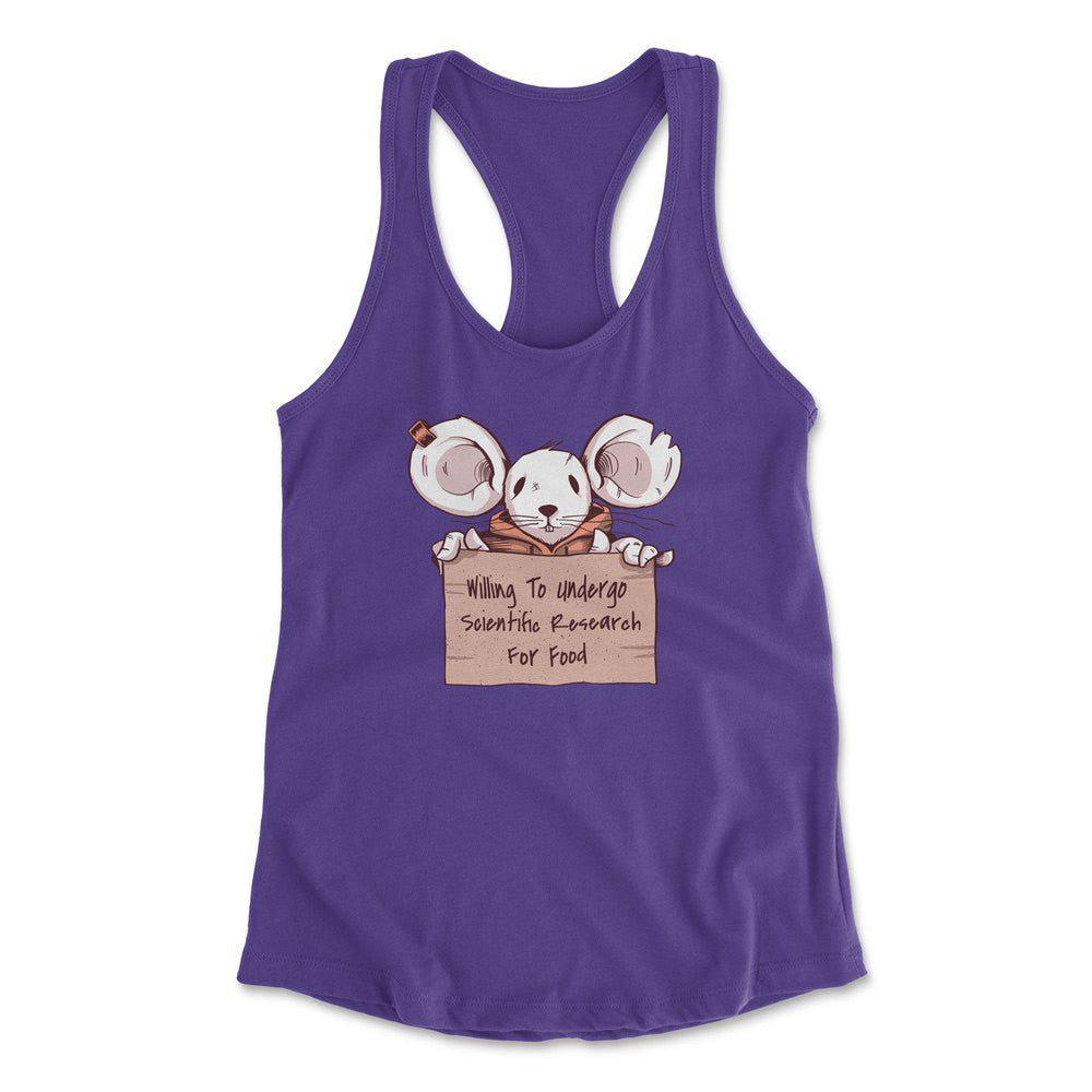 Willing To Undergo Scientific Research For Food Womens Racerback Tank in Purple Rush color