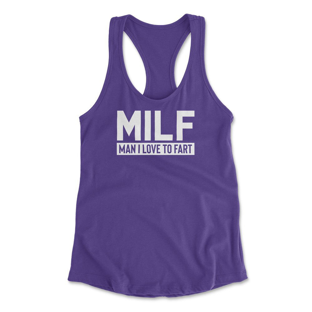 MILF - Man I Love To Fart Womens Racerback Tank in Purple Rush color