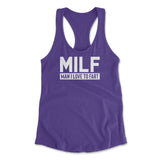 MILF - Man I Love To Fart Womens Racerback Tank in Purple Rush color