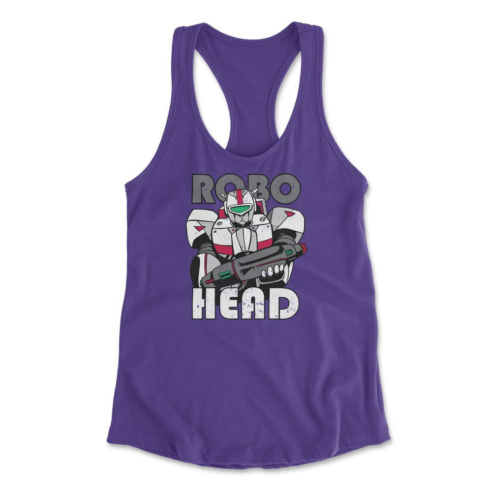 Robo Head Womens Racerback Tank in Purple Rush color