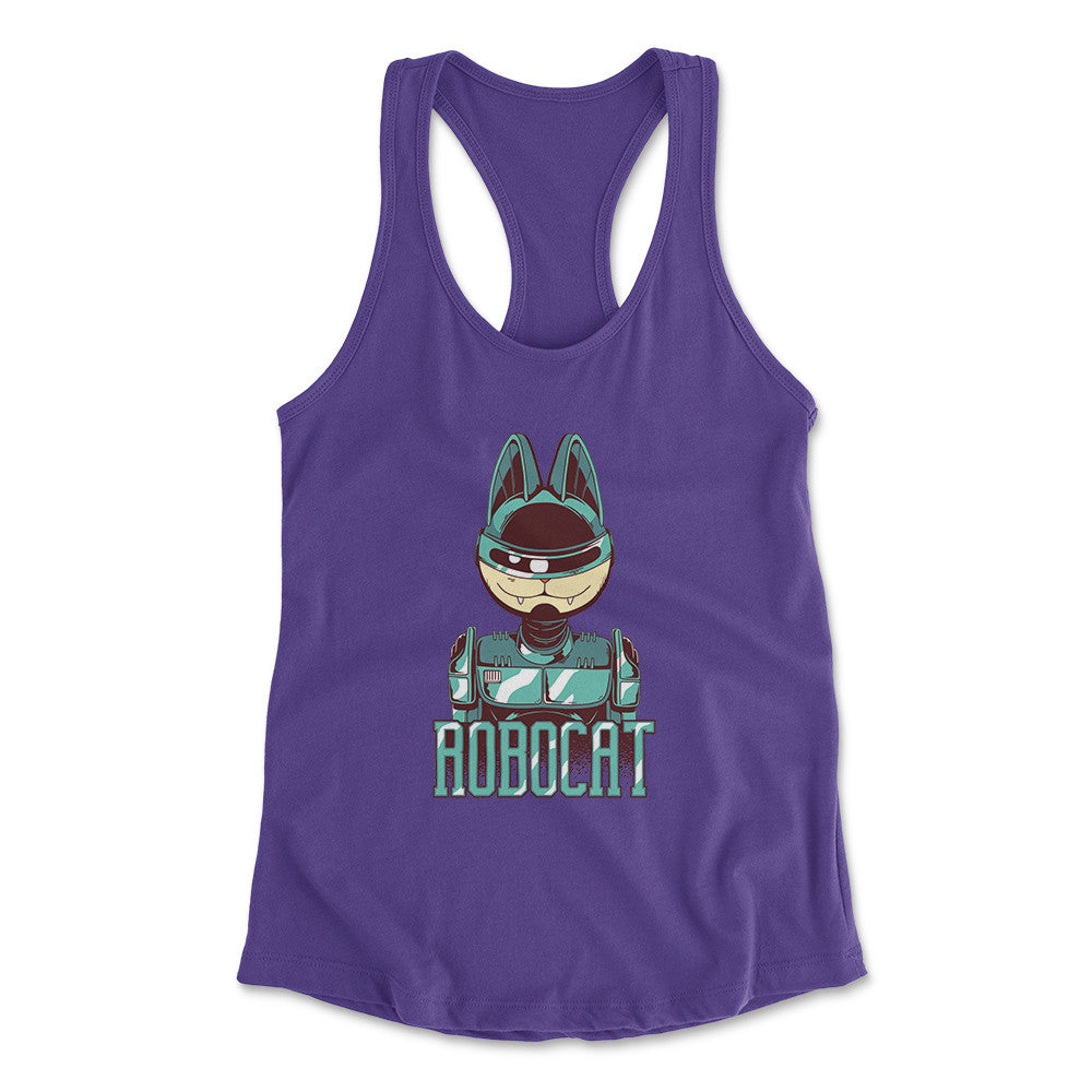 Robocat Womens Racerback Tank in Purple Rush color