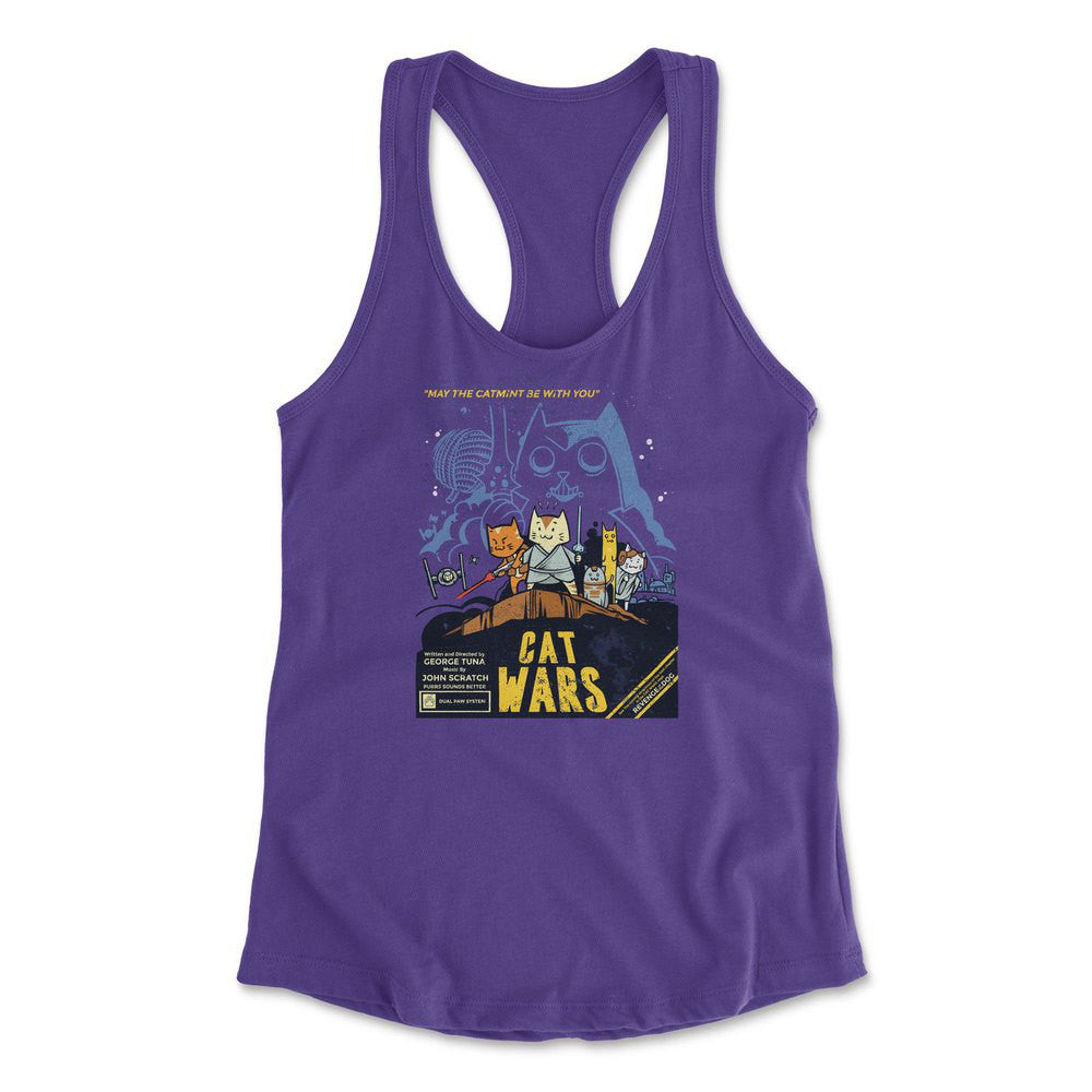 Cat Wars - May The Cat Mint Be With You Womens Racerback Tank in Purple Rush color