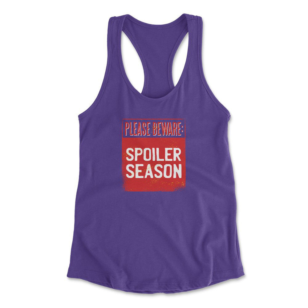 Spoiler Alert Womens Racerback Tank in Purple Rush color