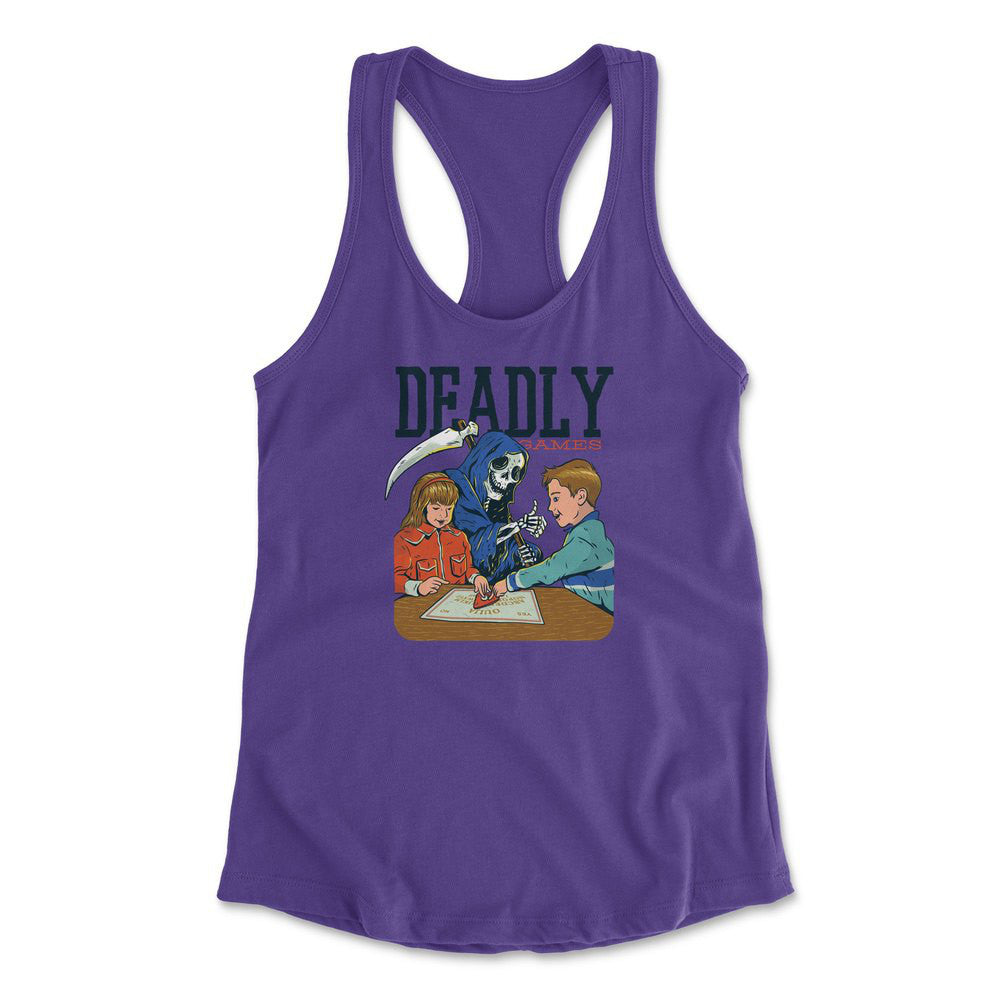 Deadly Games Womens Racerback Tank in Purple Rush color