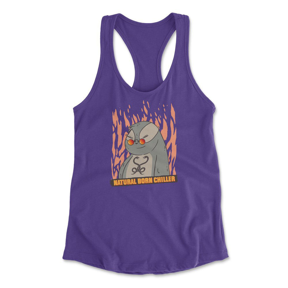 Natural Born Chiller Womens Racerback Tank in Purple Rush color
