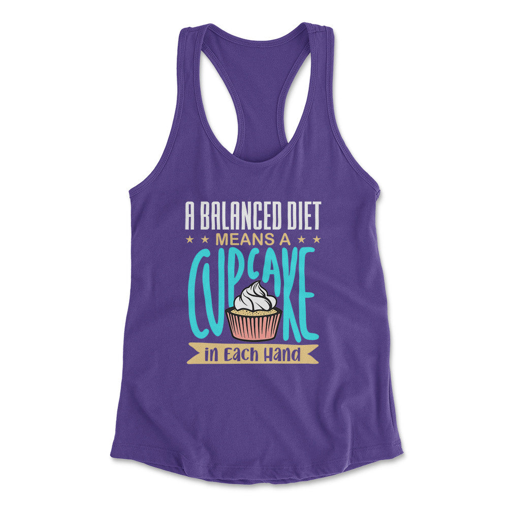 Cupcake - A Balanced Diet Womens Racerback Tank in Purple Rush color