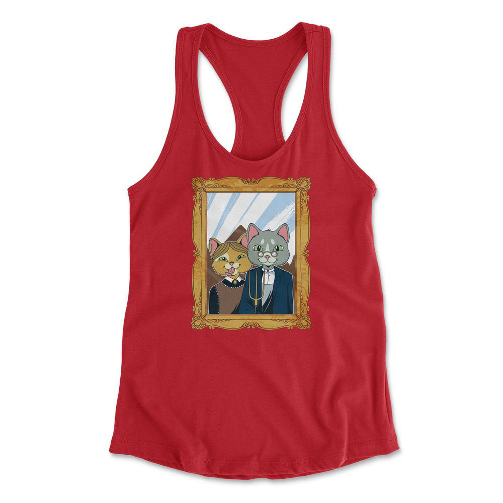 American Gothic Cats Womens Racerback Tank in Red color