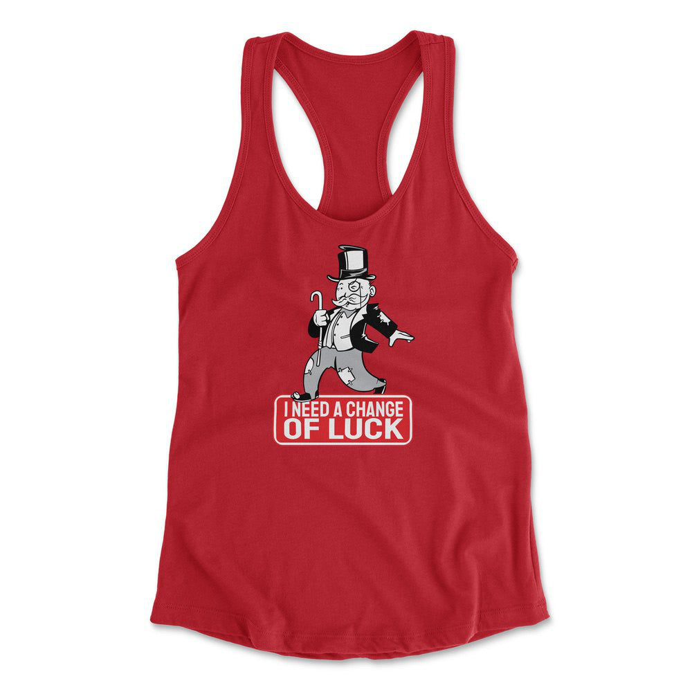 Change Luck Monopoly Parody Womens Racerback Tank in Red color