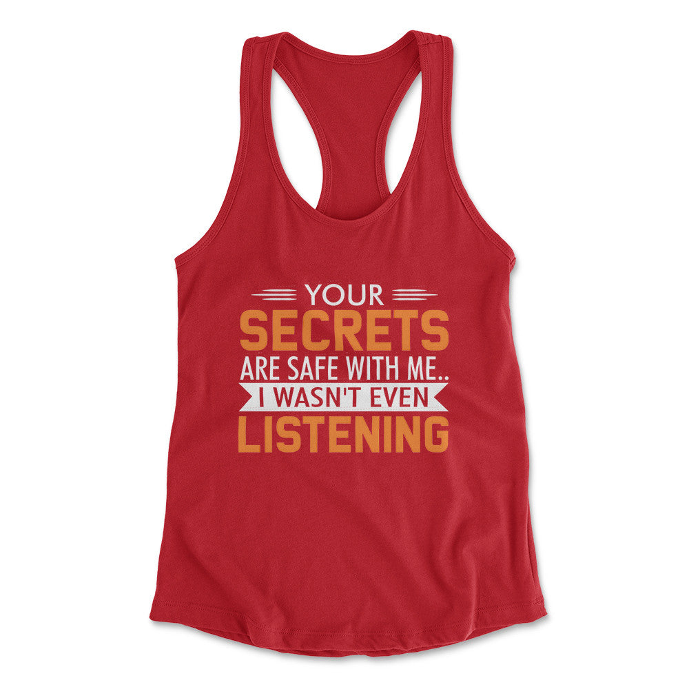 Your Secrets Are Safe With Me Womens Racerback Tank in Red color