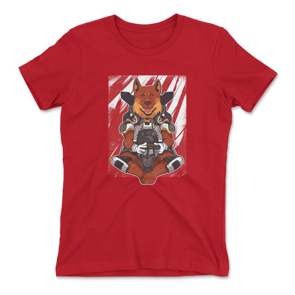 German Shepard Gamer Dog Womens T-Shirt in Red color